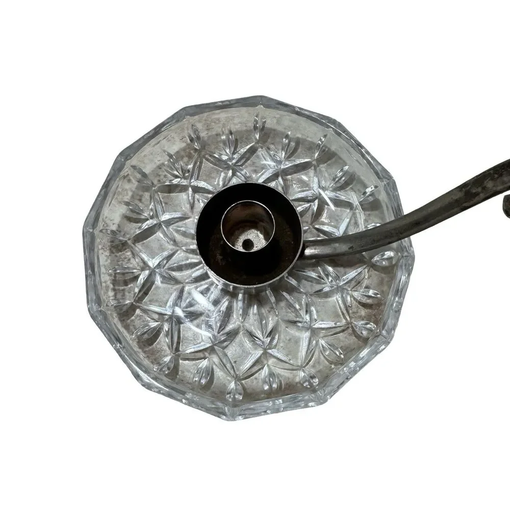 Silver plated Candle Holder 5” Cut Glass‎ Trinket Dish VTG Antique With Handle